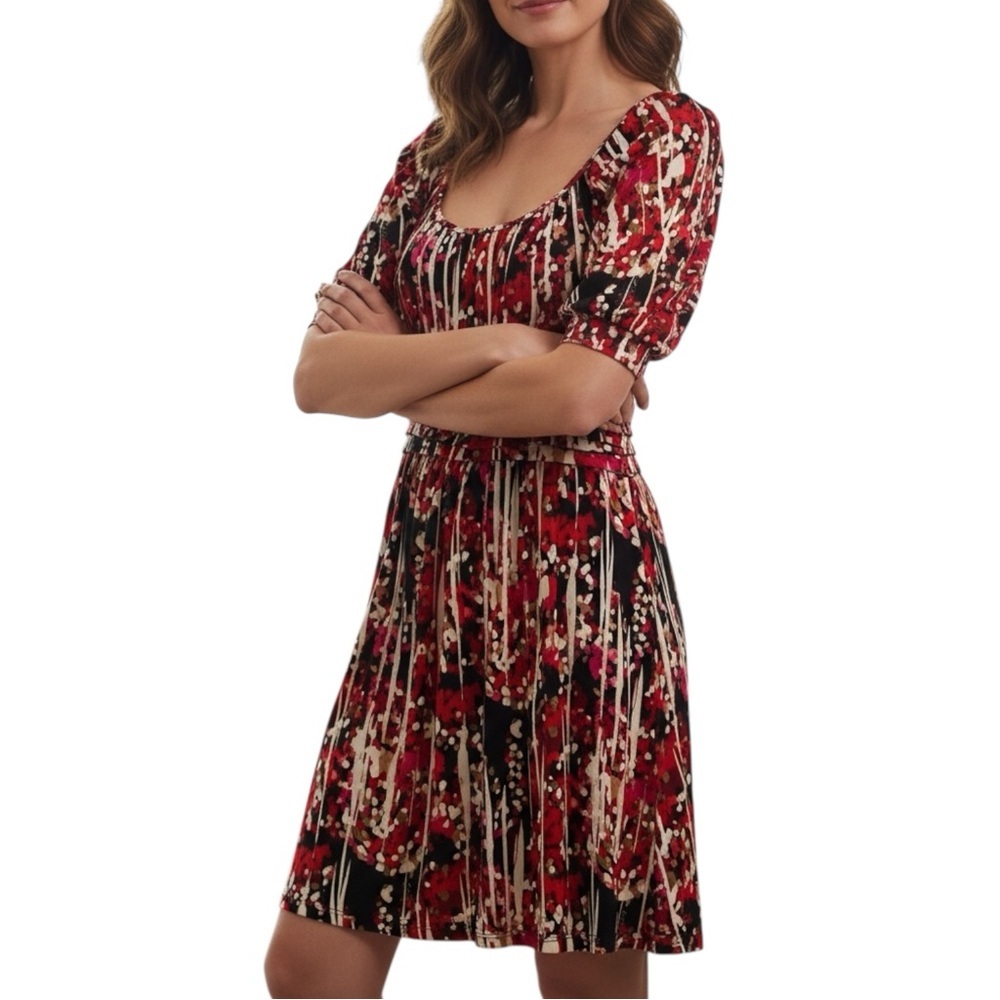 AGB Dress Scoop‎ Neckline, Knee-Length, Tie Back Waist, Women’s, Red, Size 14